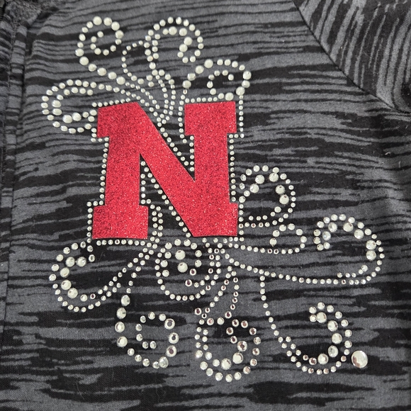 Kavio Black and Gray Hooded Sweatshirt with Red Embellishment Nebraska Women M - Picture 5 of 7